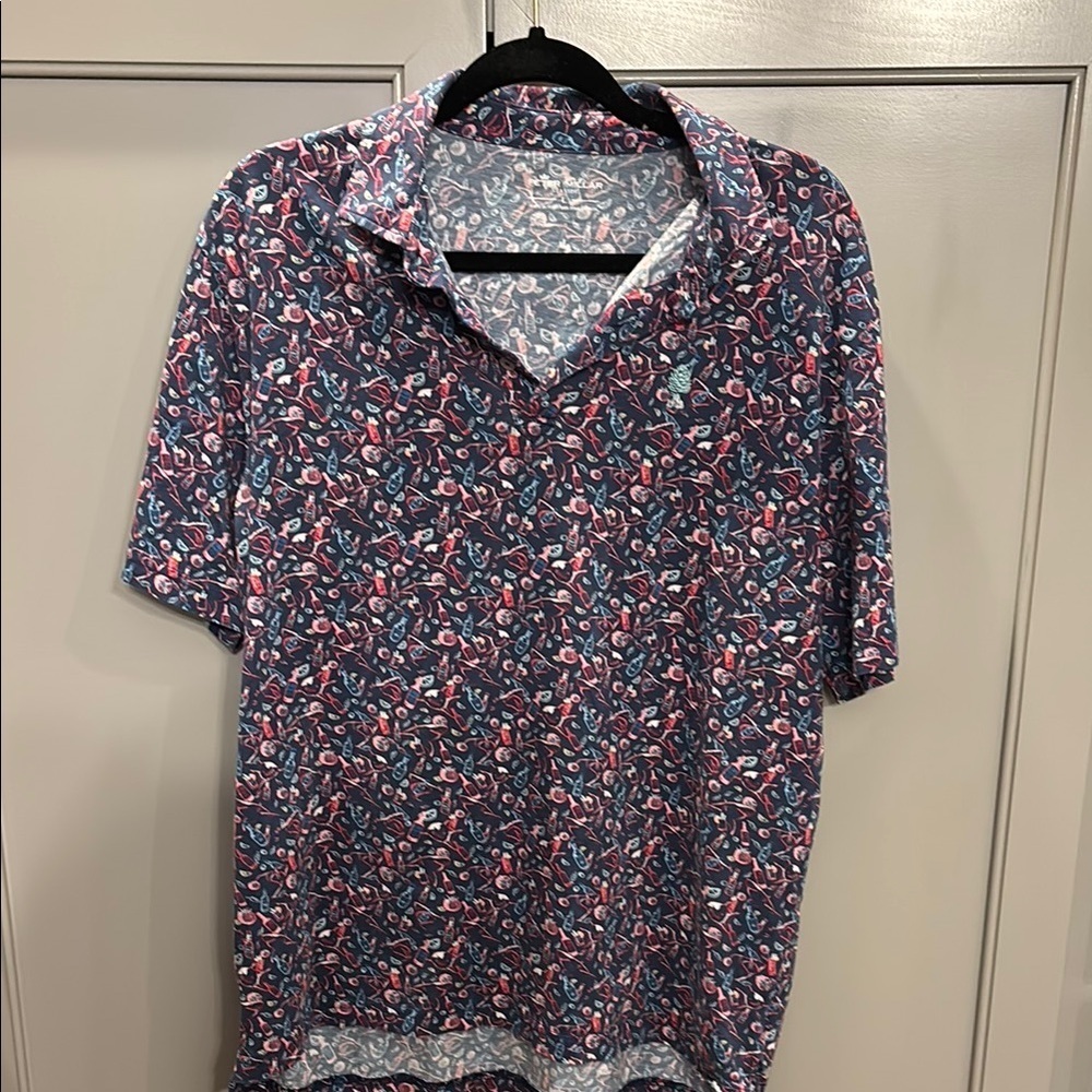 Peter Millar Seaside MENS Recipe For Disaster Aqua Cocktail Golf Polo Size lg